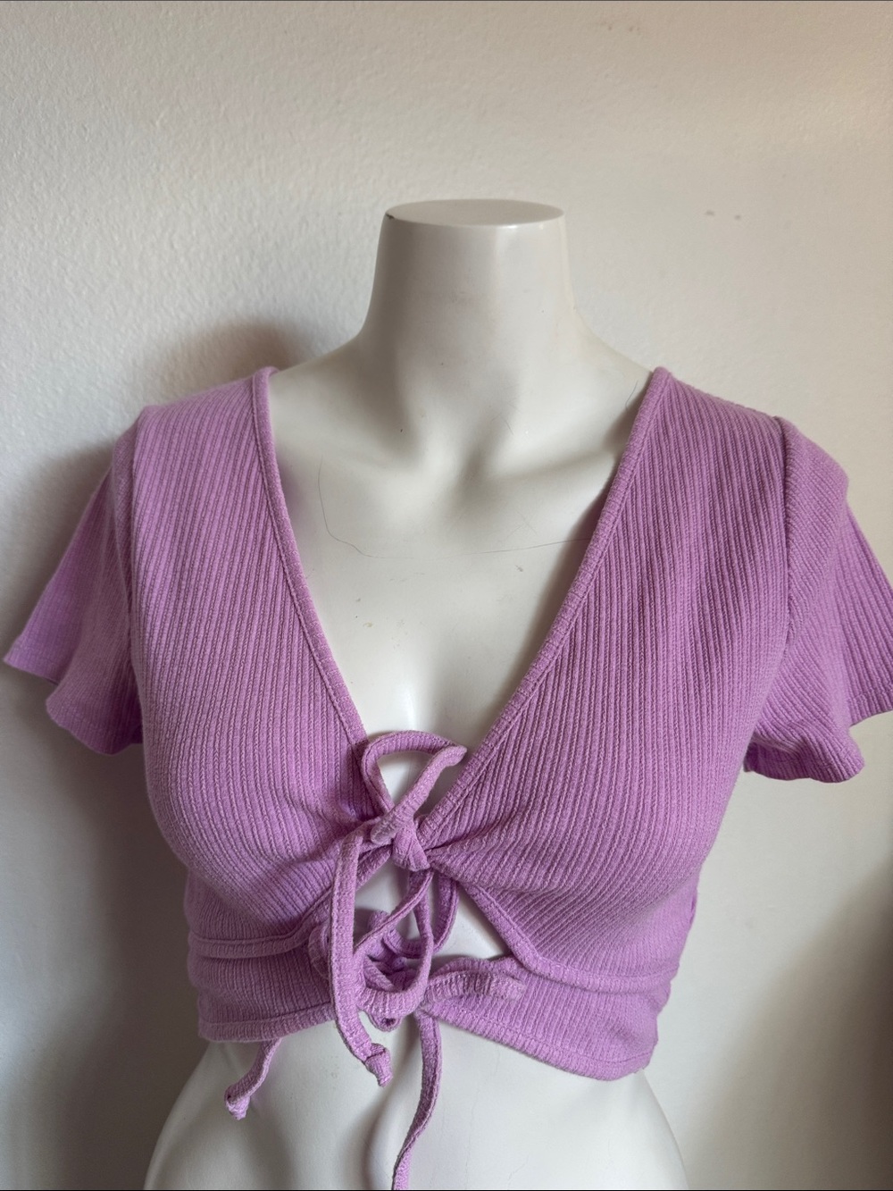 wild fable Lilac Ribbed Tie-Front Crop Top